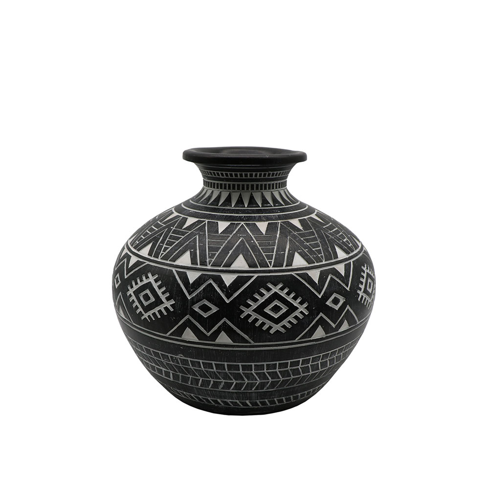 MAYA ΒΑΖΟ 25x25x22cm POLYRESIN ΜΑΥΡΟ ΛΕΥΚΟ