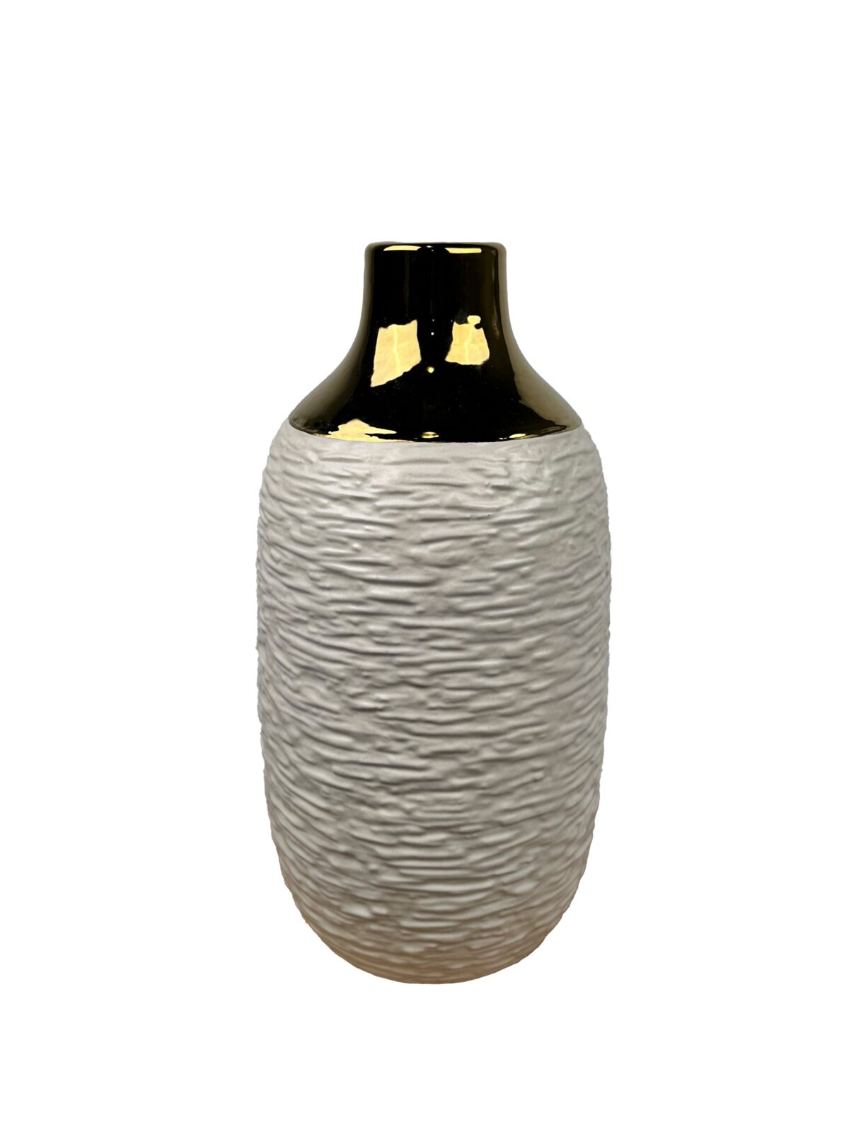 Κεραμικό Βάζο Φ 16Χ32 cm Λευκό-Χρυσό - Image 1