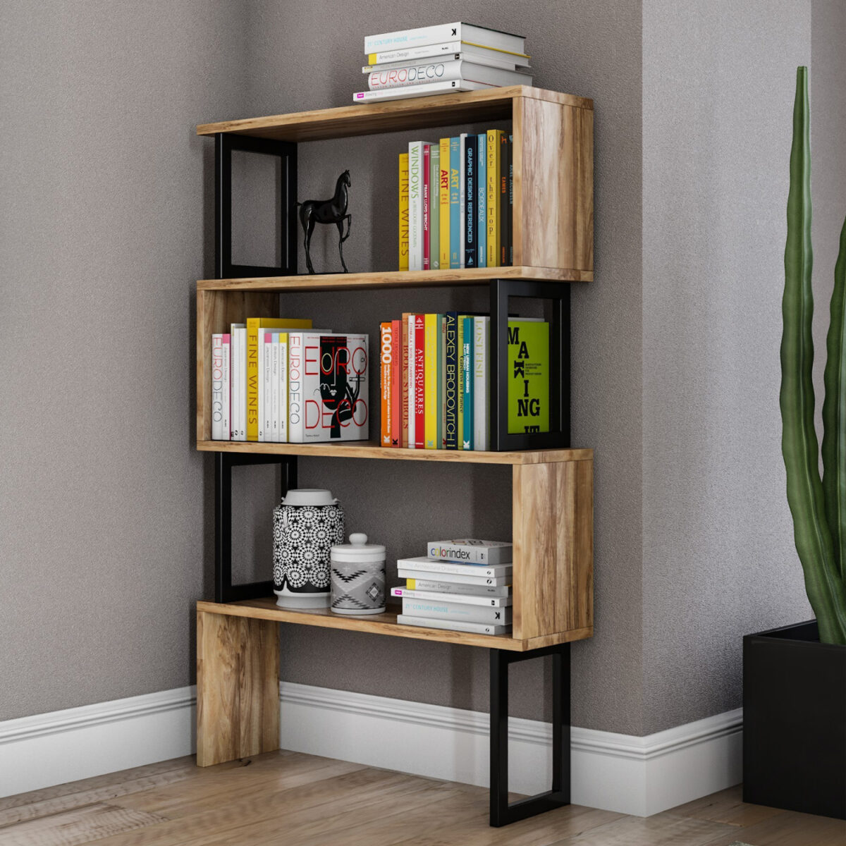 ΒΙΒΛΙΟΘΗΚΗ INGRID ΚΑΡΥΔΙ ΜΕ ΜΑΥΡΟ ΣΚΕΛΕΤΟ HM8867.01 80x22x128 εκ. - Image 2