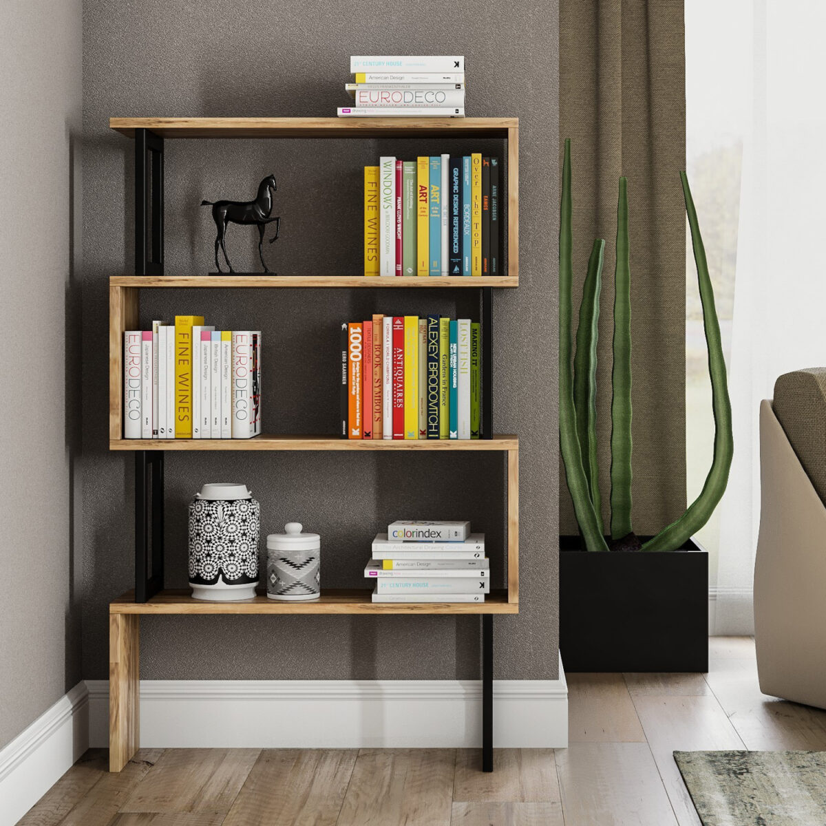 ΒΙΒΛΙΟΘΗΚΗ INGRID ΚΑΡΥΔΙ ΜΕ ΜΑΥΡΟ ΣΚΕΛΕΤΟ HM8867.01 80x22x128 εκ. - Image 5