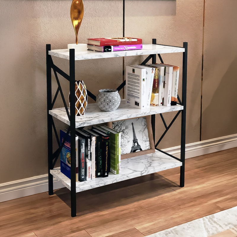 Ραφιέρα επιδαπέδια Althea  λευκό μαρμάρου με μαύρο μέταλλο 60x30x90εκ