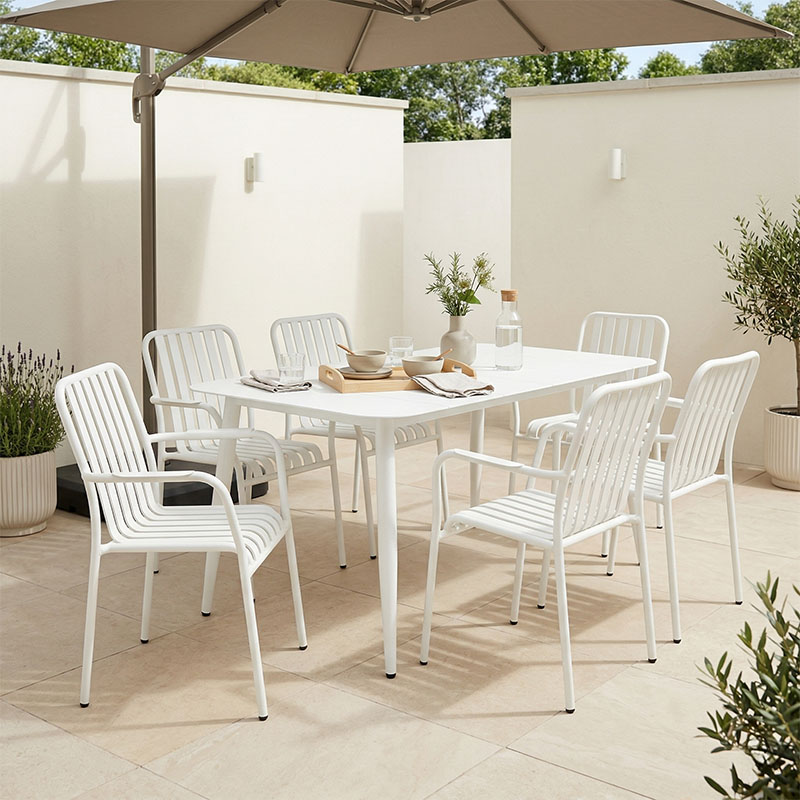 Τραπεζαρία Heven Vista  σετ 7τεμ λευκό αλουμίνιο 150x80x72εκ