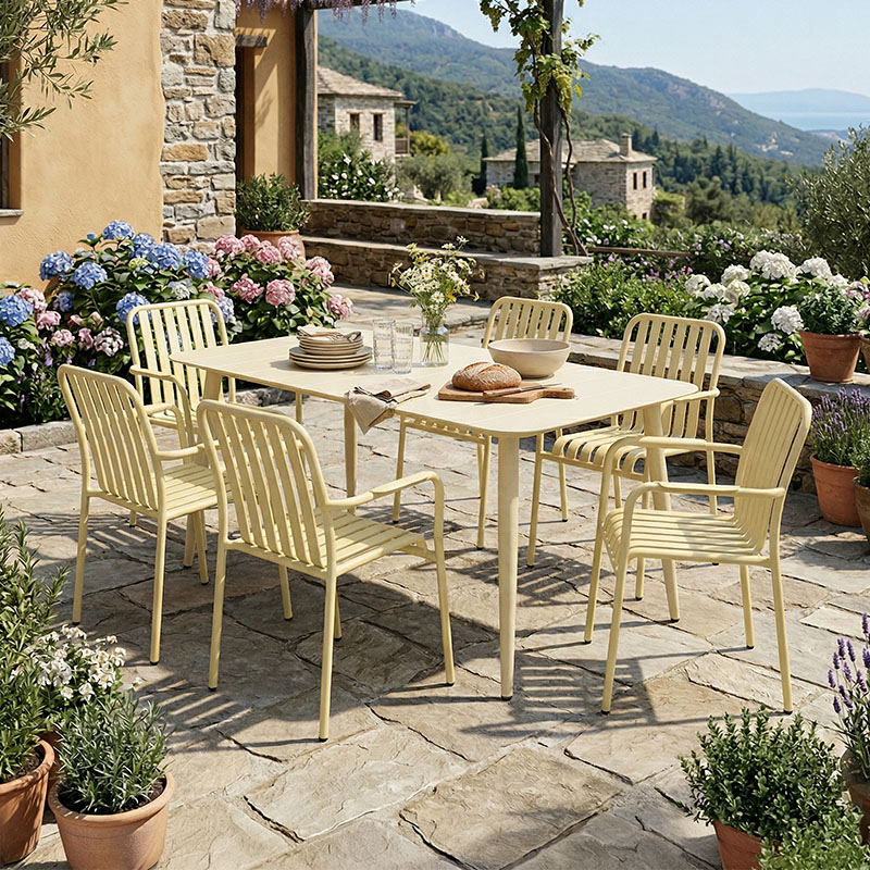 Τραπεζαρία Heven Vista  σετ 7τεμ σαμπανί αλουμίνιο 150x80x72εκ