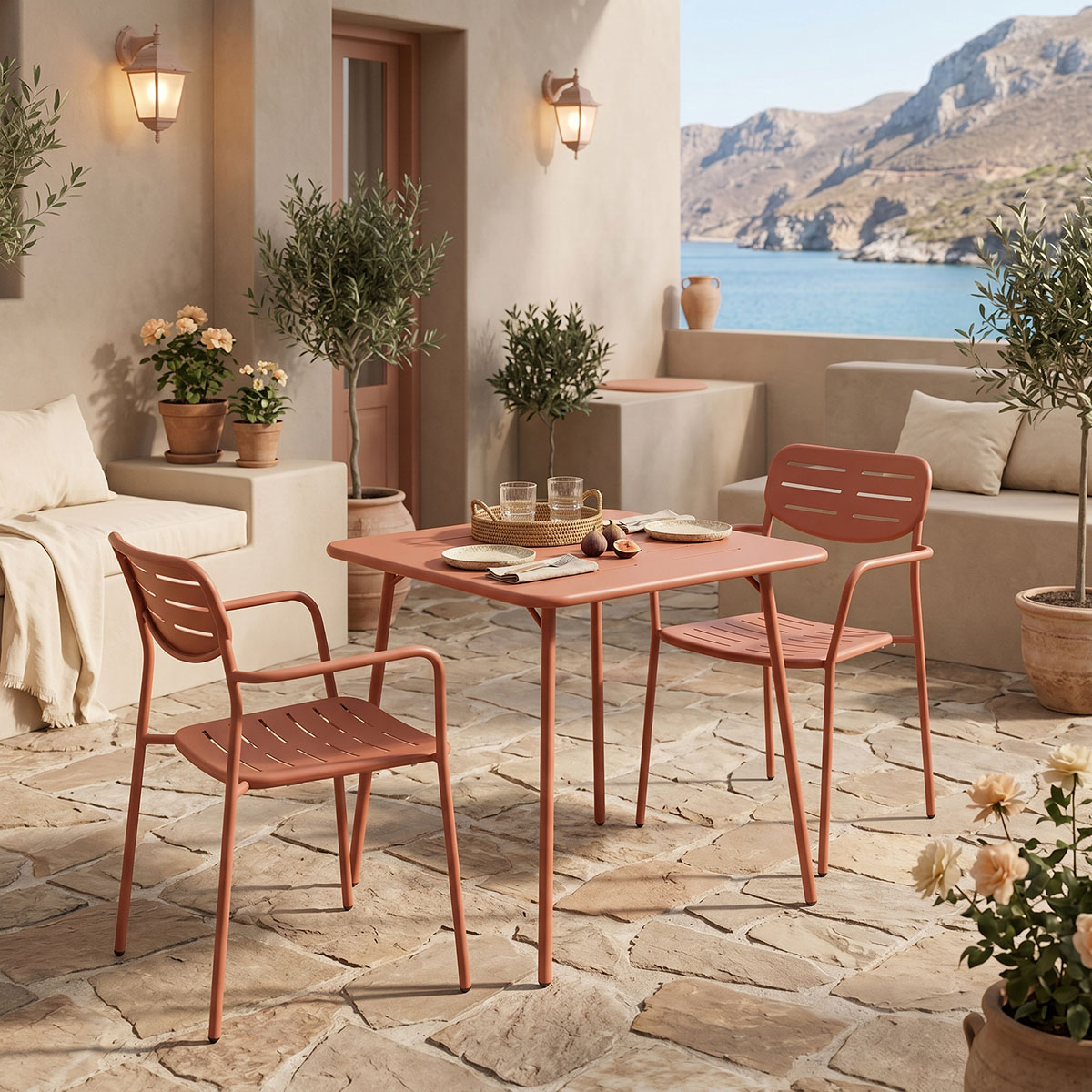 Τραπεζαρία Moraja Deraby  σετ 3τεμ terracotta μέταλλο 70x70x73εκ