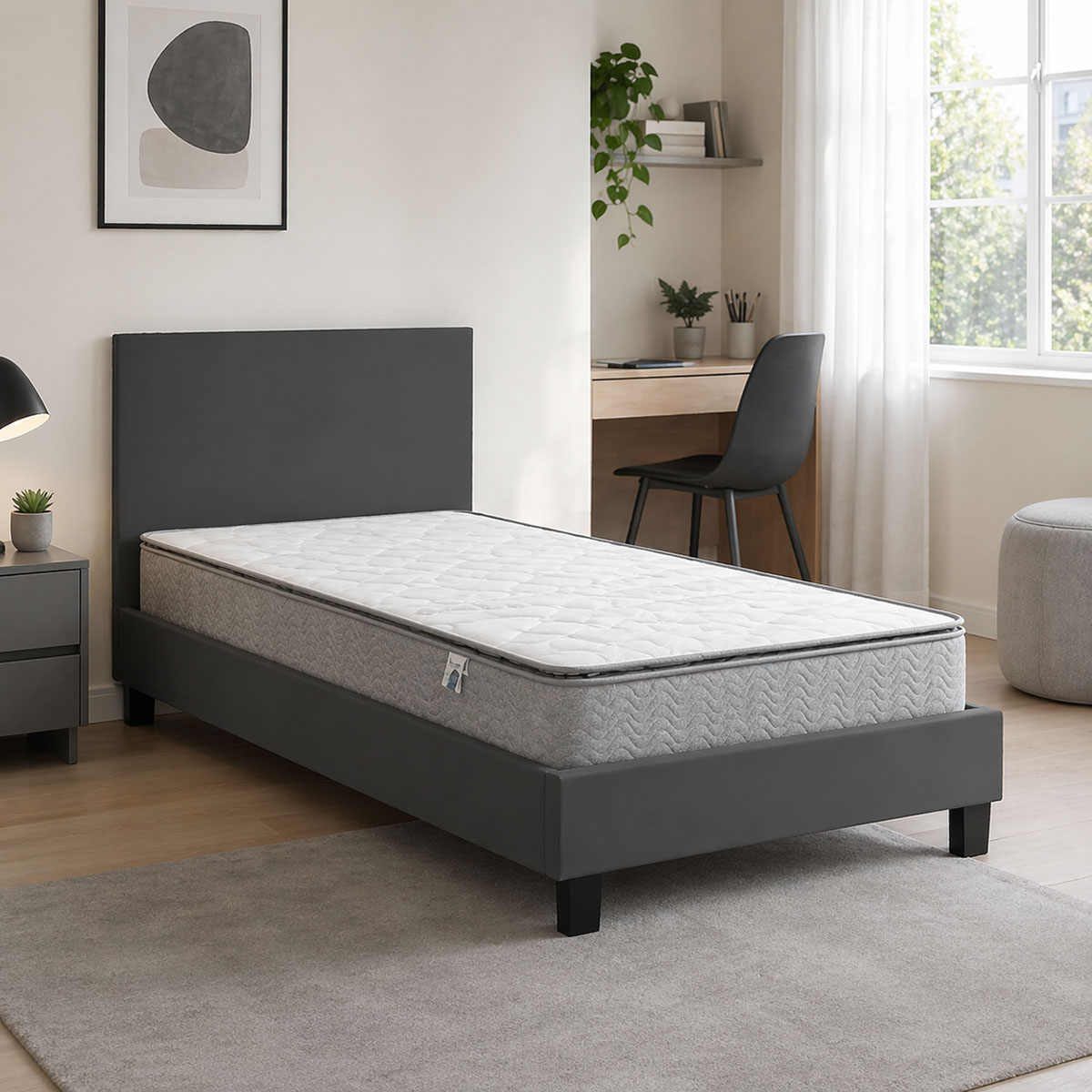 Κρεβάτι με στρώμα Nevil-Perfecto  ύφασμα ανθρακί-μαύρο πόδι 90x190εκ