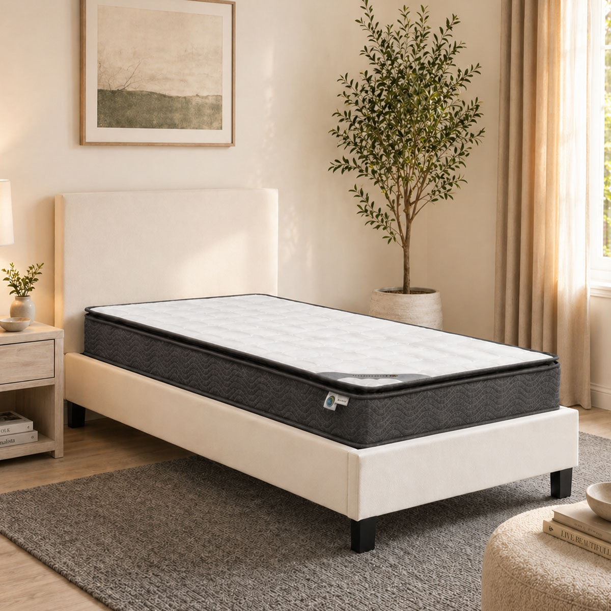 Κρεβάτι με στρώμα Nevil-Perfecto  pu λευκό 100x200εκ