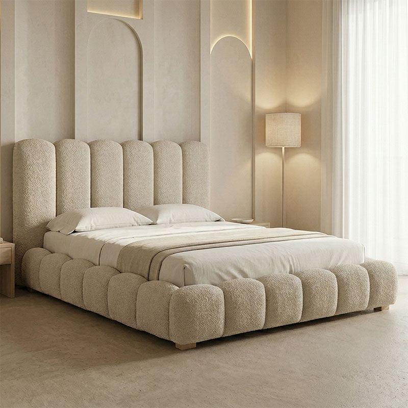 Κρεβάτι Nuvem  μπουκλέ υφασμα μπεζ με αποθηκευτικό χώρο 160x200εκ