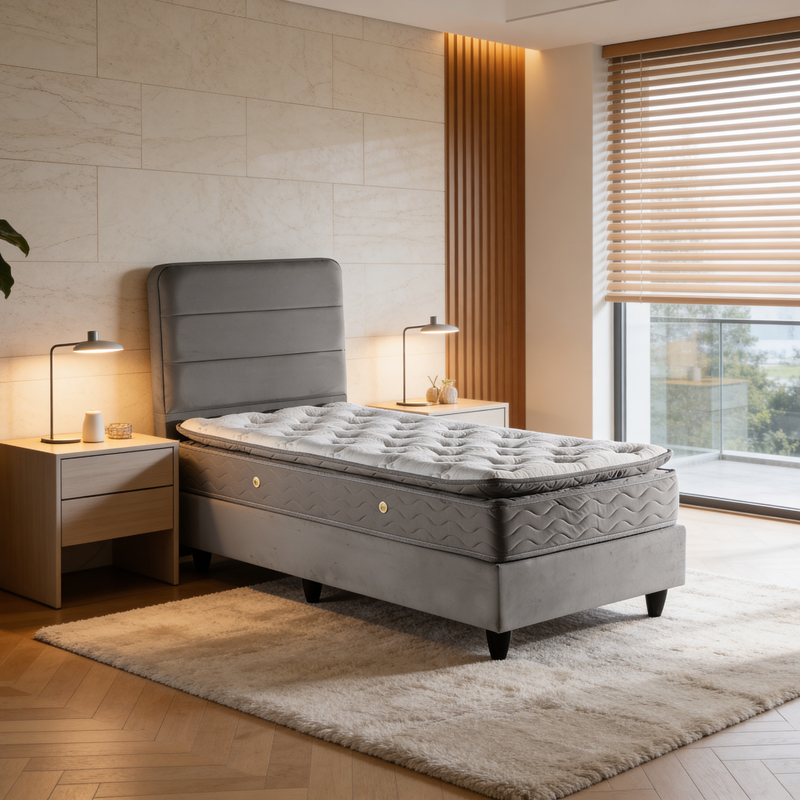 Κρεβάτι μονό Linteda  ανθρακί βελούδο 90x200εκ