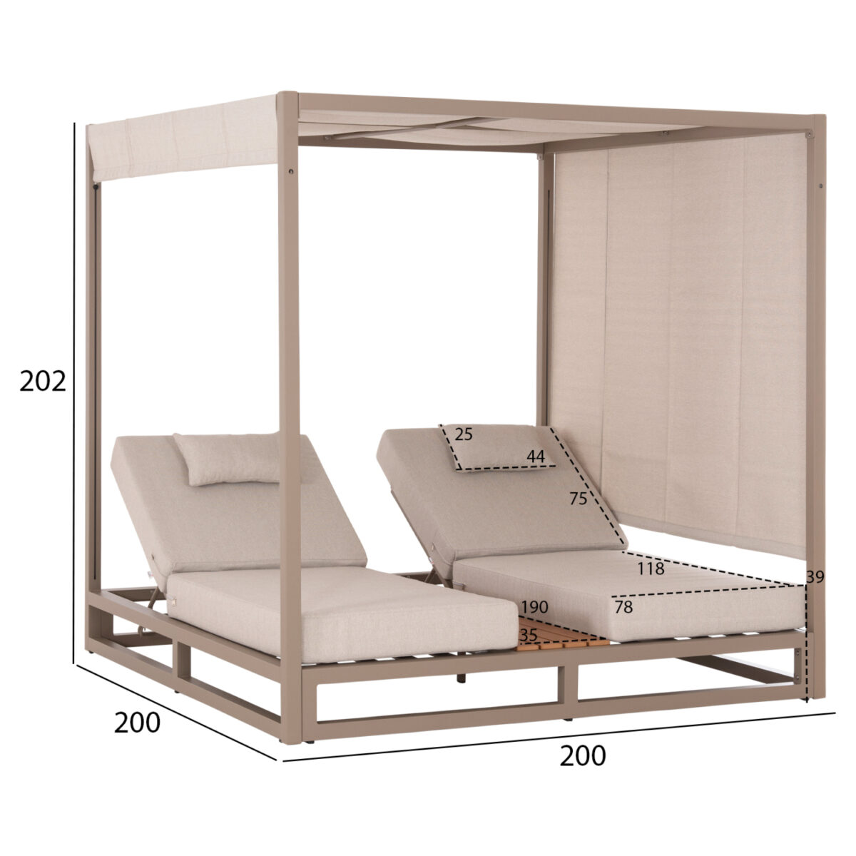 ΔΙΠΛΗ ΞΑΠΛΩΣΤΡΑ ΑΛΟΥΜΙΝΙΟΥ ΠΑΡΑΛΙΑΣ ΜΕ ΣΚΙΑΣΤΡΟ GALLANT HM6097.04 ΚΑΠΟΥΤΣΙΝΟ 2x2x2μ - Image 2