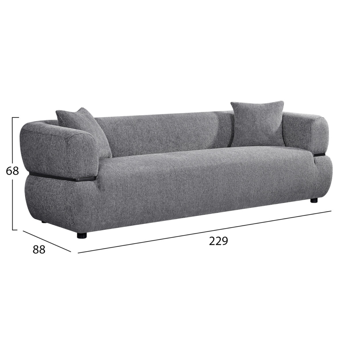 ΚΑΝΑΠΕΣ 3-ΘΕΣΙΟΣ ARCTIS HM3327.01 ΓΚΡΙ ΥΦΑΣΜΑ 229x88x68Υεκ. - Image 2