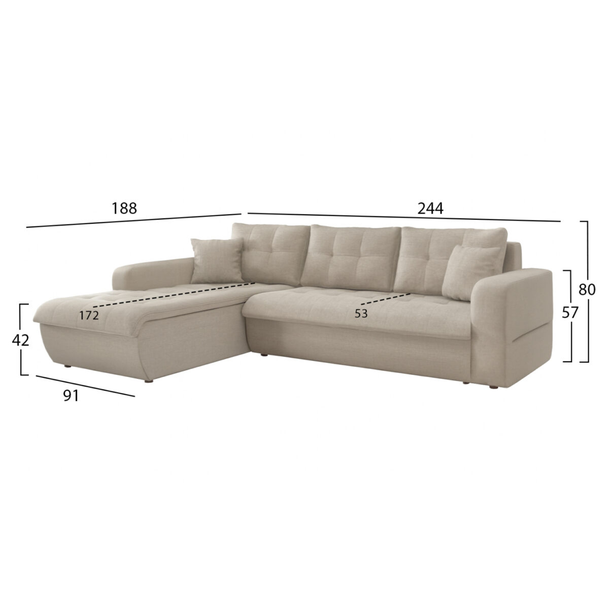 ΚΑΝΑΠΕΣ ΚΡΕΒΑΤΙ ΑΡΙΣΤΕΡΗ ΓΩΝΙΑ KANSO HM3338.03L ΜΠΕΖ ΥΦΑΣΜΑ 244x188x80Υεκ - Image 2