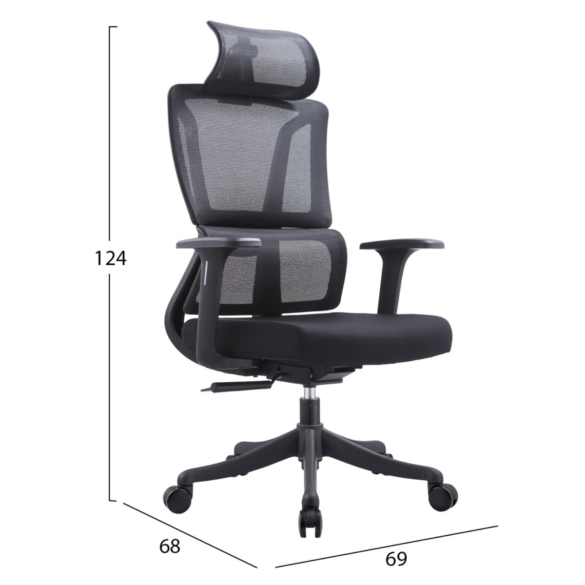 ΚΑΡΕΚΛΑ ΓΡΑΦΕΙΟΥ NOVUS HM1214.01 ΜΑΥΡO MESH--ΜΑΥΡΗ ΒΑΣΗ 69x68x124Υεκ - Image 2