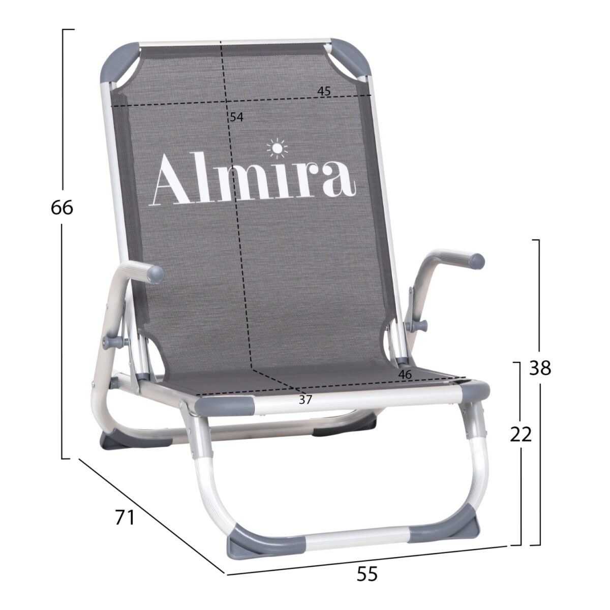 ΚΑΡΕΚΛΑΚΙ ΠΑΡΑΛΙΑΣ ΑΛΟΥΜINIOY ΒΑΡ.ΤΥΠΟΥ ΨΗΛΗ ΠΛΑΤΗ ALMIRA HM5053.10 ΓΚΡΙ 55x71x66Υεκ - Image 2