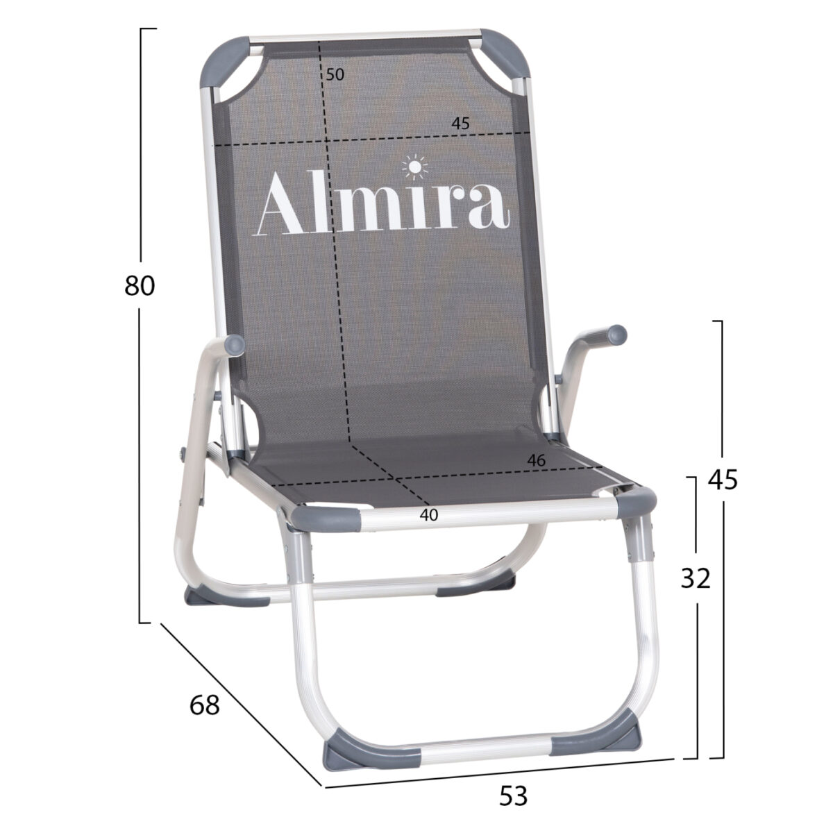 ΚΑΡΕΚΛΑΚΙ ΠΑΡΑΛΙΑΣ ΑΛΟΥΜΙΝΙΟΥ ΒΑΡ.ΤΥΠΟΥ ΥΠΕΡΥΨΩΜΕΝΟ ALMIRA HM6431.10 ΓΚΡΙ 53x68x80Υεκ - Image 2