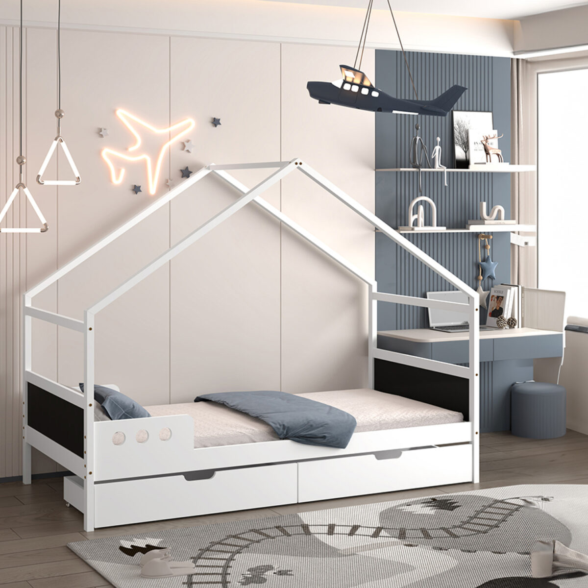 ΚΡΕΒΑΤΙ ΠΑΙΔΙΚΟ ΜΕ ΣΥΡΤΑΡΙΑ HOUSER HM741.01 τ.MONTESSORI ΞΥΛΟ ΠΕΥΚΟ ΛΕΥΚΟ-190x90εκ - Image 2