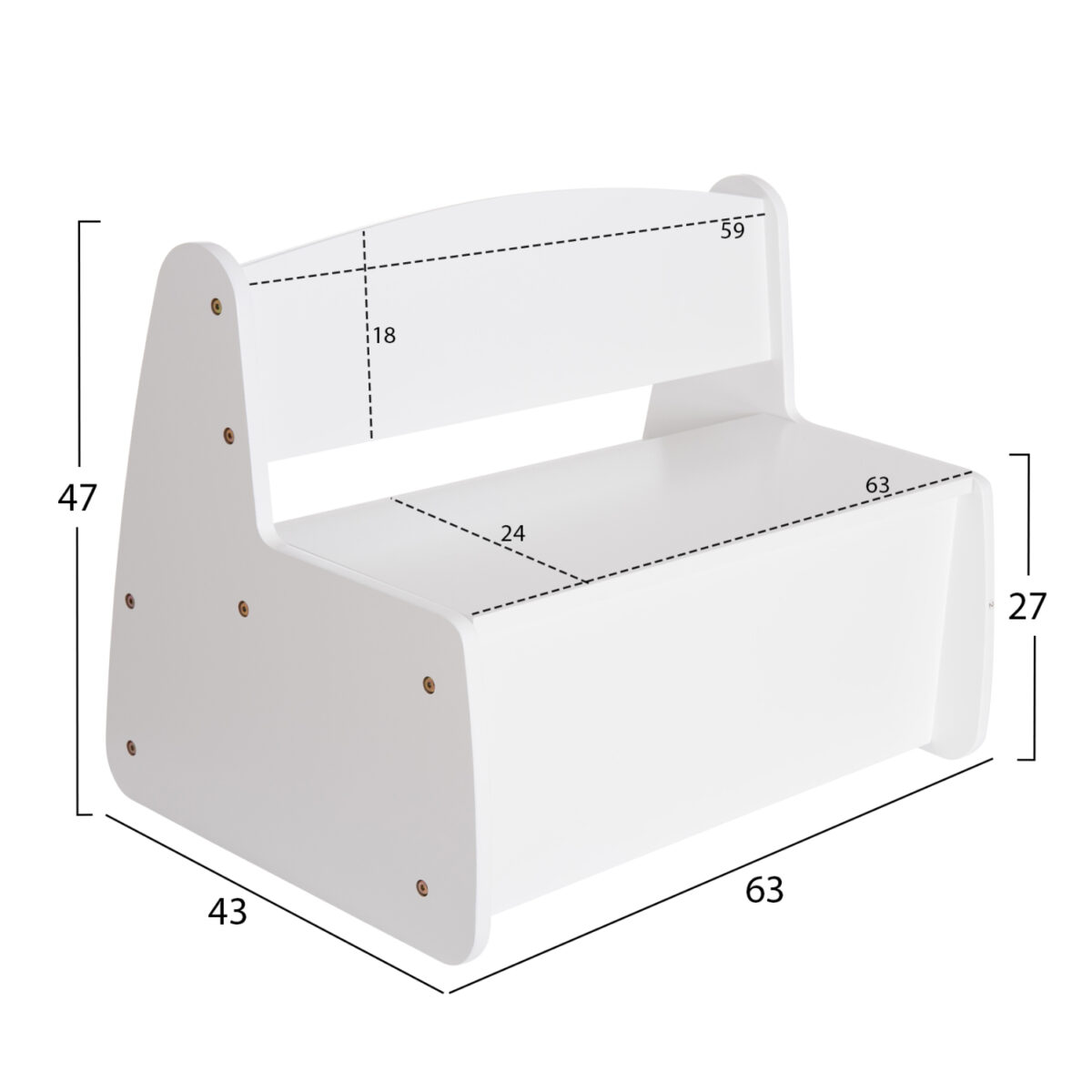 ΠΑΓΚΑΚΙ ΠΑΙΔΙΚΟ ΜΕ ΑΠΟΘ.ΧΩΡΟ RICKI HM18342.03 MDF & ΚΟΝΤΡΑΠΛΑΚΕ ΛΕΥΚΟ 63x43x47Υεκ - Image 2