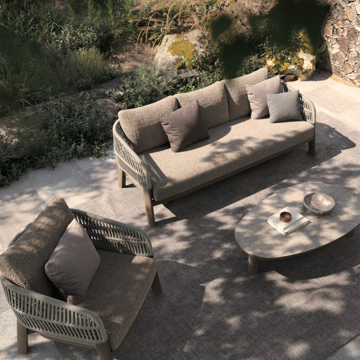 ΣΕΤ ΣΑΛΟΝΙ 4ΤΜΧ MAHAL HM6424.02 ΚΡΕΜ ΑΛΟΥΜΙΝΙΟ--ΜΠΕΖ OLEFIN & ΣΧΟΙΝΙ STRAP - Image 2