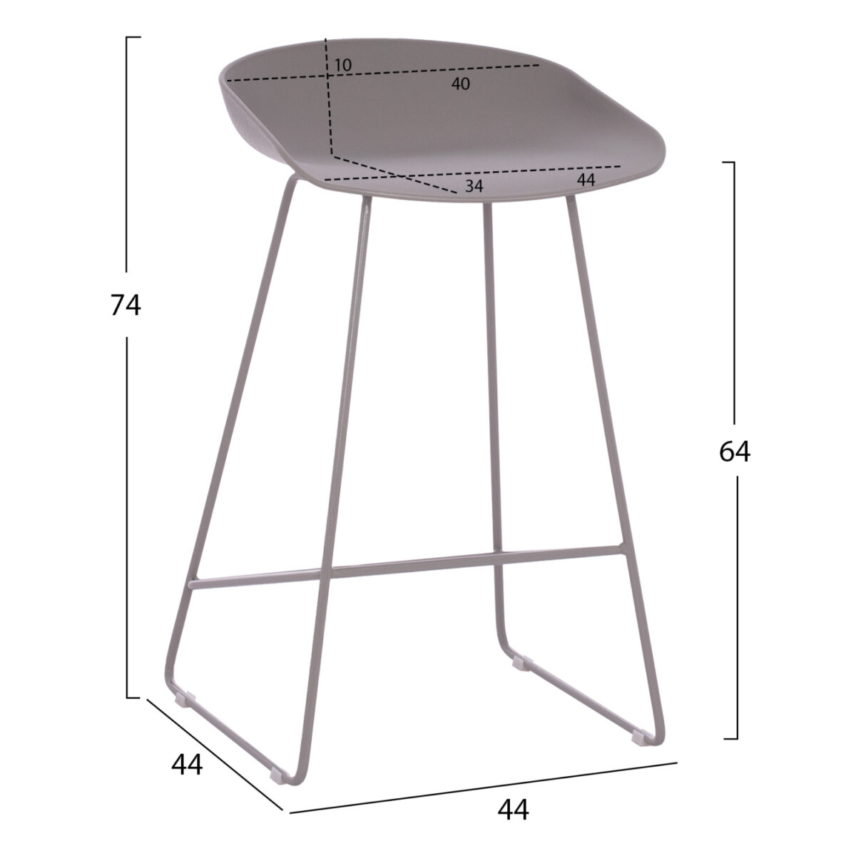 ΣΚΑΜΠΟ ΜΠΑΡ NAILA HM9299.10 ΓΚΡΙ ΜΕΣΑΙΟΥ ΥΨΟΥΣ 44x44x74Yεκ. - Image 2