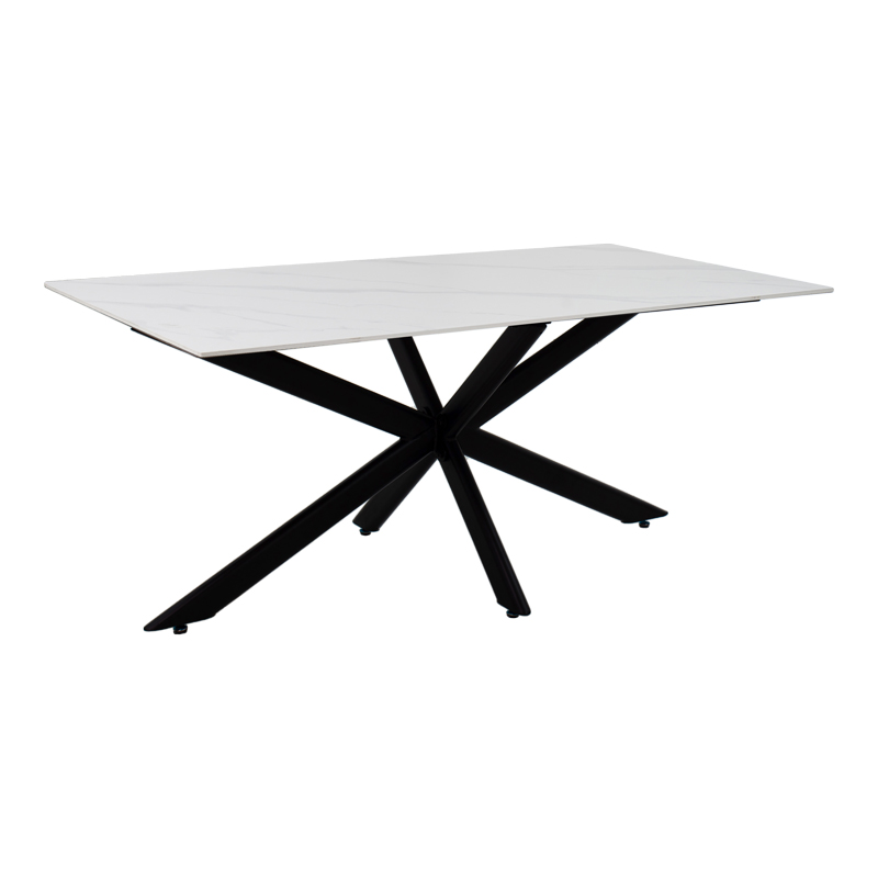 Τραπέζι Bethan  sintered stone λευκό-μαύρα μεταλλικά πόδια 180x90x75εκ
