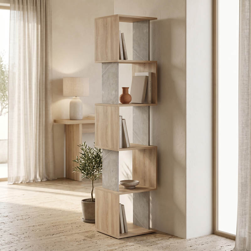 Βιβλιοθήκη Cubik  sonoma- γκρι μπεζ οψη μαρμάρου 35x30x161εκ