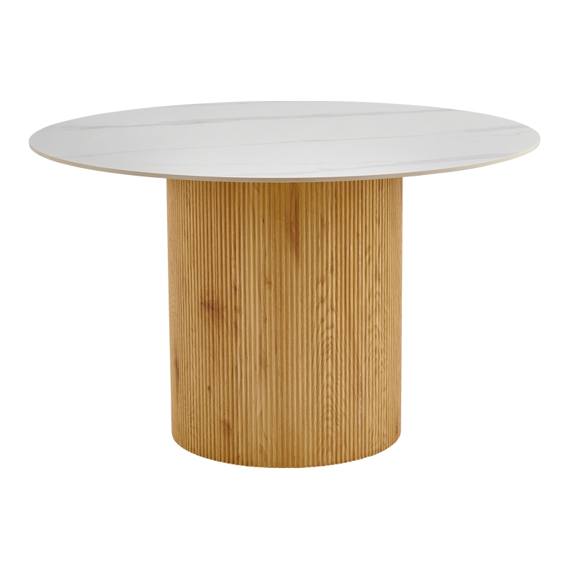 Τραπέζι Sikulu  mdf oak - λευκή όψη τραβερτίνας Φ125x77εκ