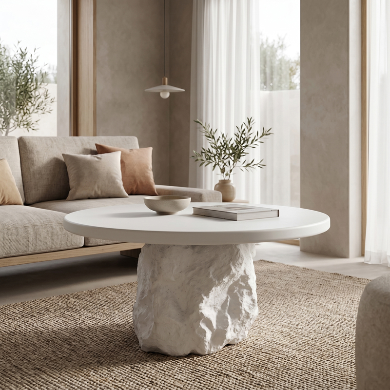 Τραπέζι σαλονιού Zinol  mdf-polyresin λευκό Φ77x36εκ