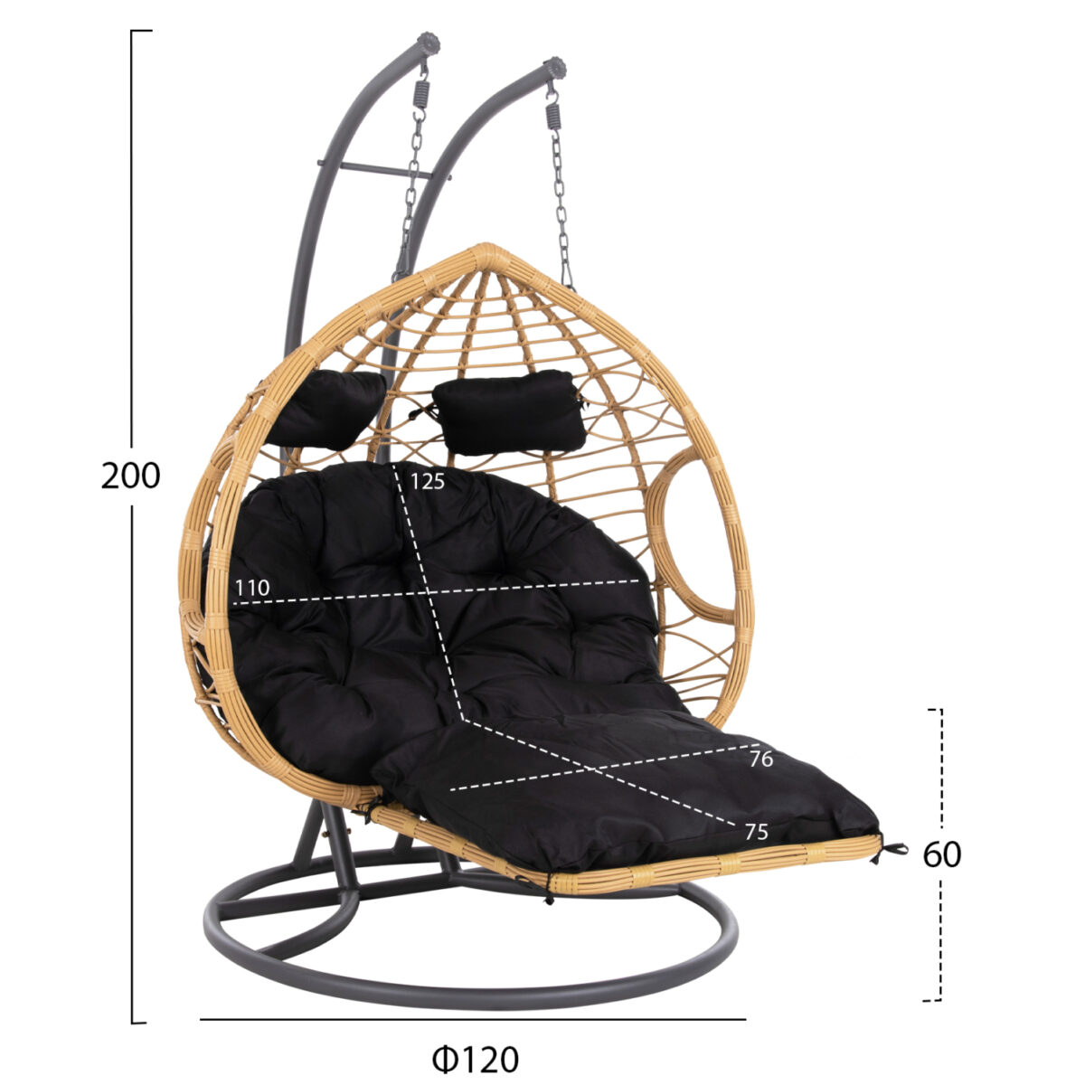 ΔΙΠΛΗ ΚΡΕΜΑΣΤΗ ΦΩΛΙΑ ME ΥΠΟΠΟΔΙΟ GRACIE HM5754.02 ΜΠΕΖ ΣΥΝΘ.RATTAN-ΓΚΡΙ ΜΕΤΑΛ.ΣΚΕΛΕΤΟΣ Φ120x200Υεκ - Image 2