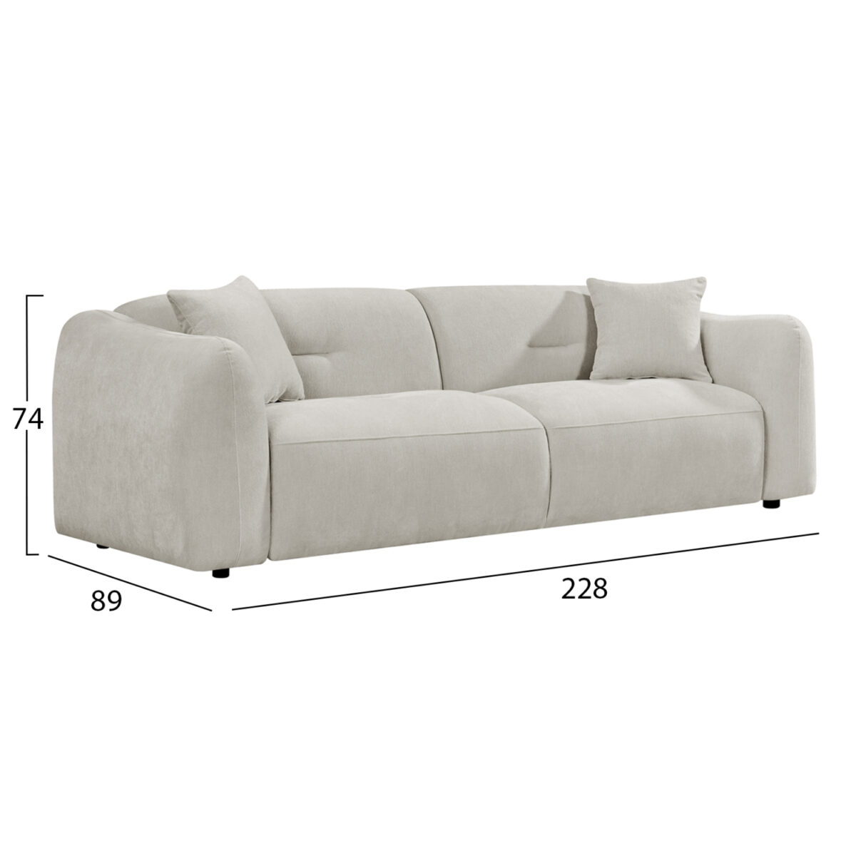 ΚΑΝΑΠΕΣ 3-ΘΕΣΙΟΣ JUNOA HM3333.02 ΕΚΡΟΥ ΥΦΑΣΜΑ 228x89x74Υεκ - Image 2