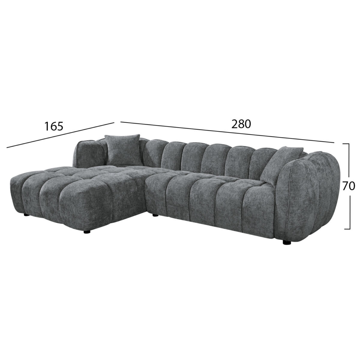 ΚΑΝΑΠΕΣ ΓΩΝΙΑ (ΑΡΙΣΤΕΡΗ) LYKKE HM3326.01L ΓΚΡΙ ΥΦΑΣΜΑ 280x89-165(η γωνία)x70Υ εκ. - Image 2