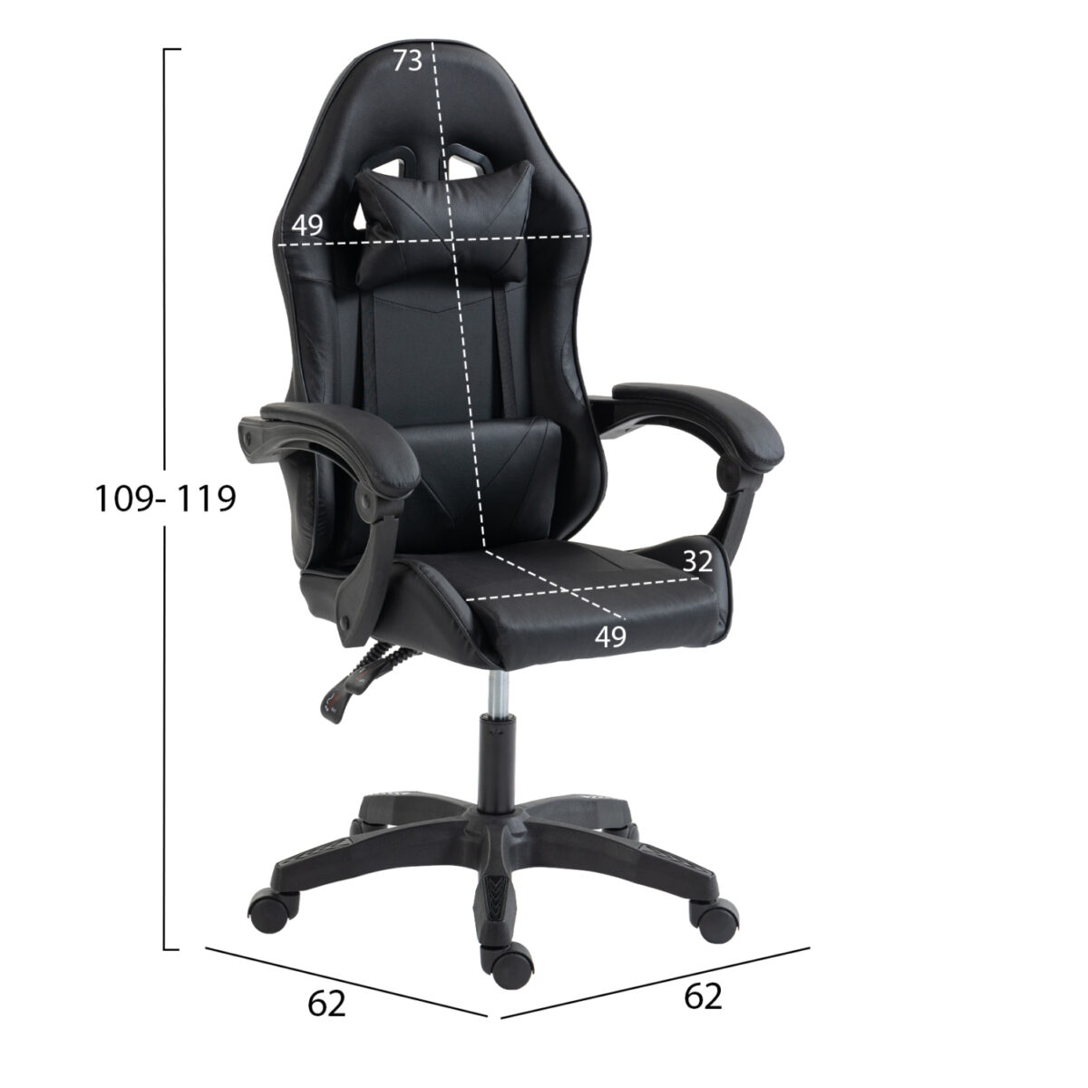 ΚΑΡΕΚΛΑ GAMING STRATUS HM1231.01 ΜΑΥΡΟ PVC--ΜΕ ΜΑΞIΛΑΡΑΚΙΑ ΜΕΣΗΣ/ΚΕΦΑΛΗΣ 62x62x119Υεκ - Image 2