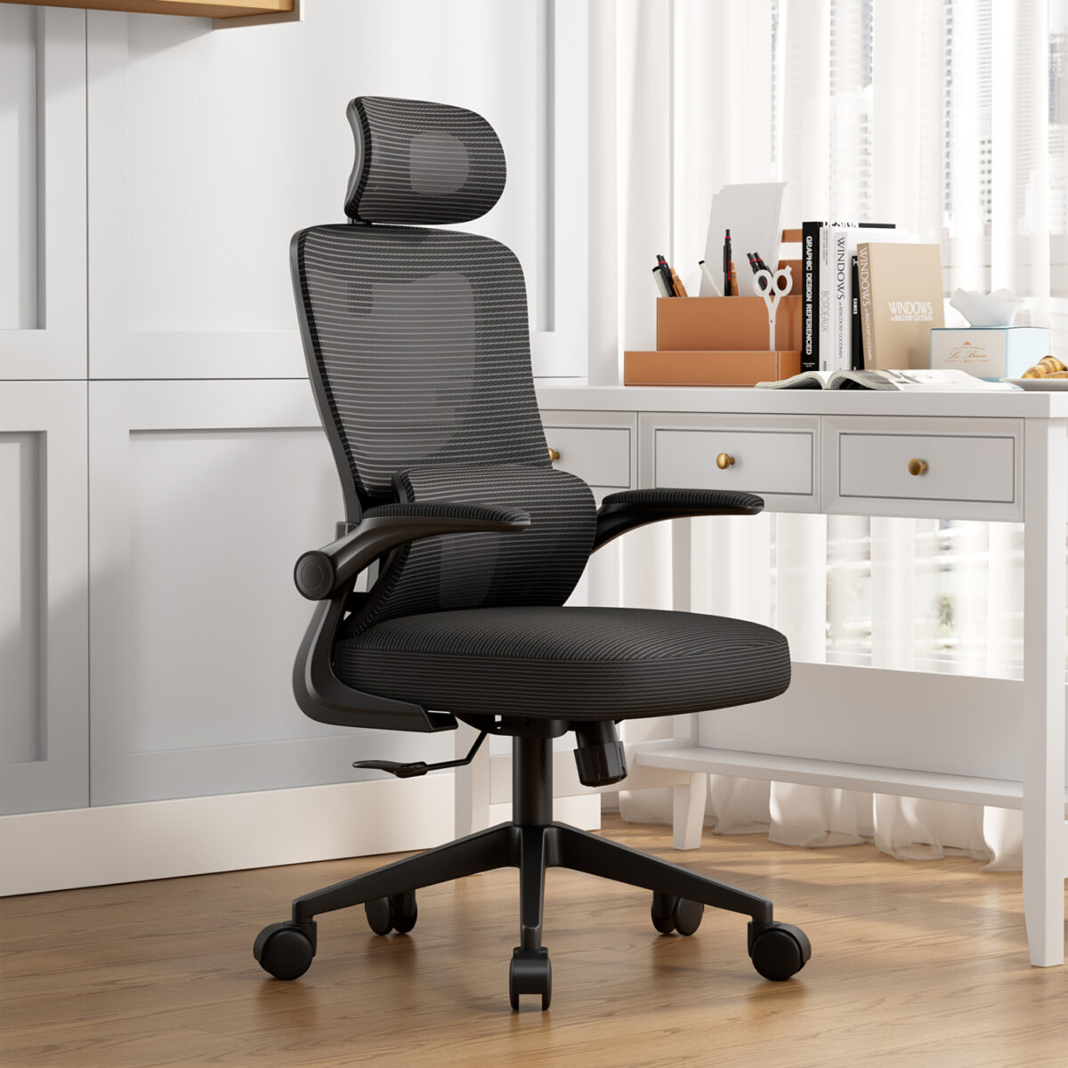 ΚΑΡΕΚΛΑ ΓΡΑΦΕΙΟΥ KESI HM1222.01 ΜΑΥΡO MESH & PP 52x50x122Υεκ. - Image 2