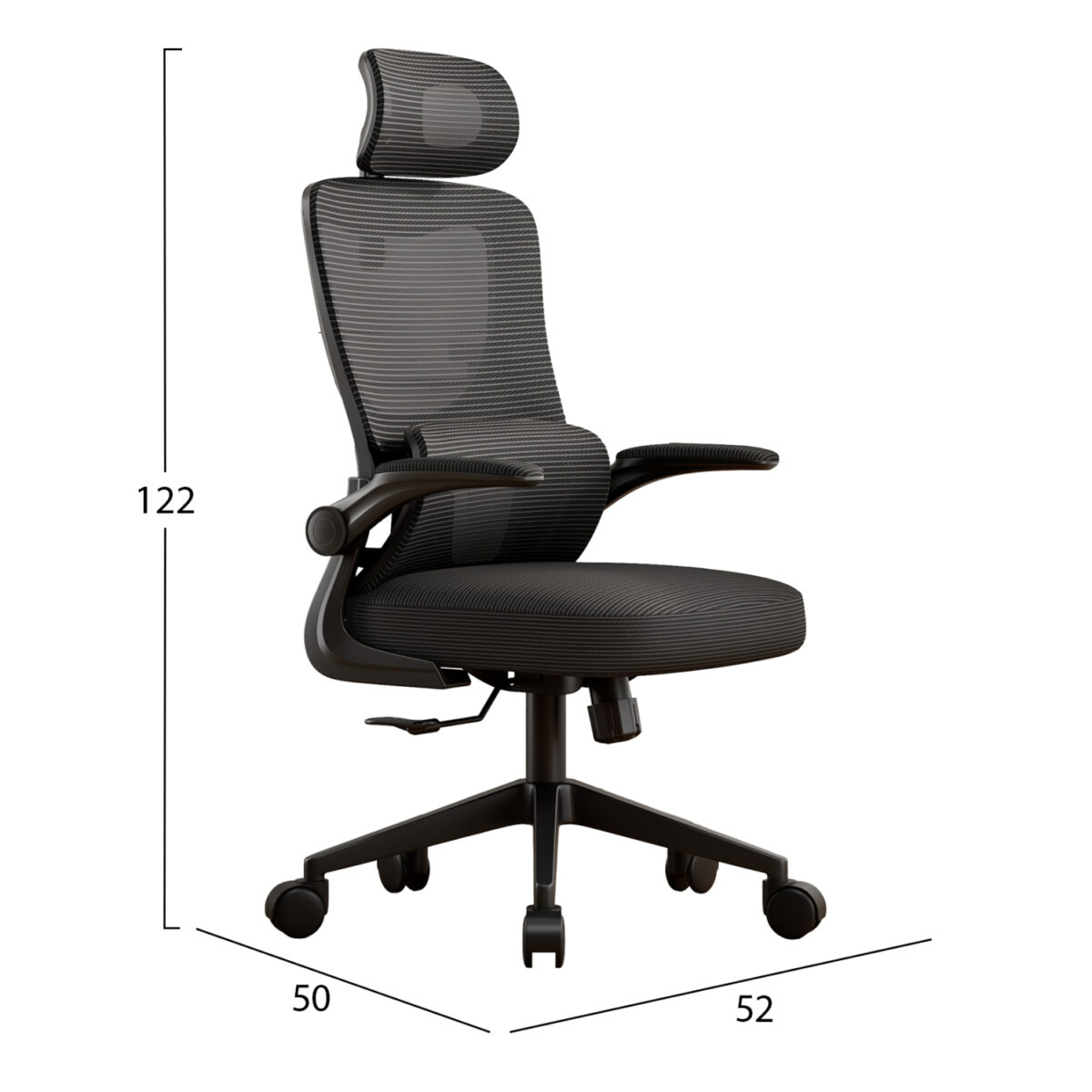 ΚΑΡΕΚΛΑ ΓΡΑΦΕΙΟΥ KESI HM1222.01 ΜΑΥΡO MESH & PP 52x50x122Υεκ. - Image 3
