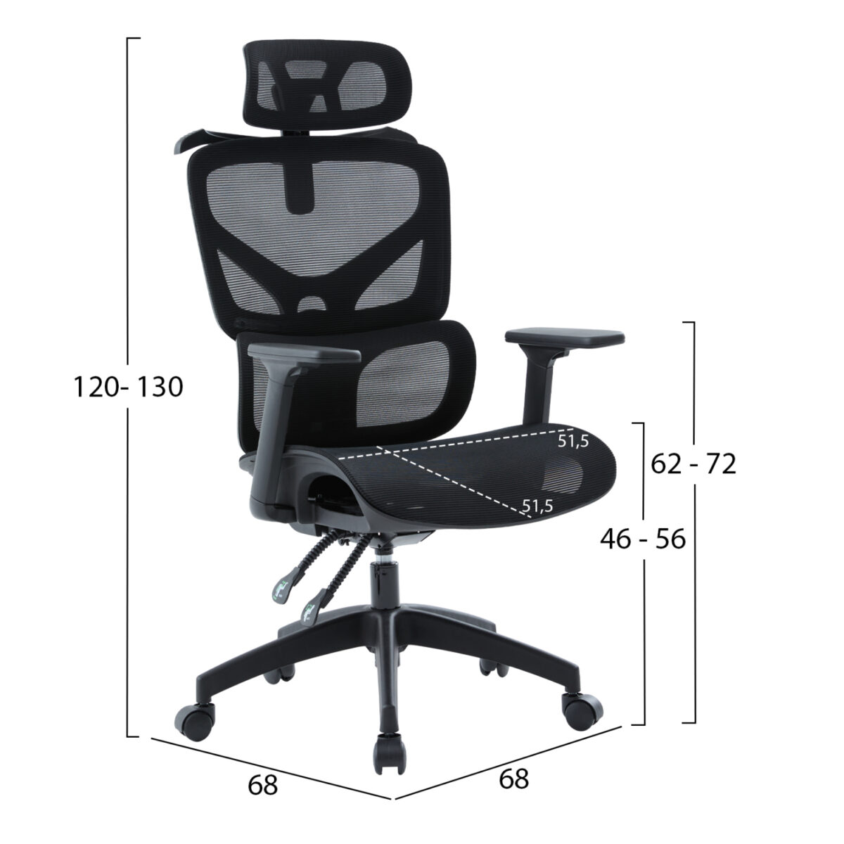 ΚΑΡΕΚΛΑ ΓΡΑΦΕΙΟΥ APEX HM1227.01 ΜΑΥΡO MESH & PP 68x68x120-130Υεκ - Image 2