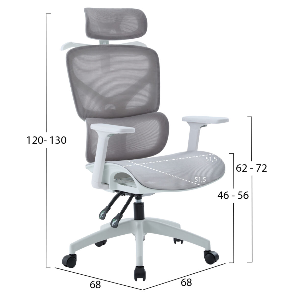 ΚΑΡΕΚΛΑ ΓΡΑΦΕΙΟΥ APEX HM1227.02 ΛΕΥΚΟ PP--ΑΝΟΙΧΤΟ ΓΚΡΙ MESH 68x68x120-130Υεκ - Image 2