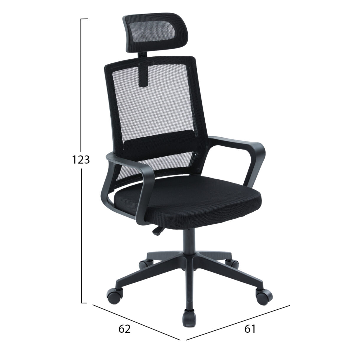 ΚΑΡΕΚΛΑ ΓΡΑΦΕΙΟΥ VELOCITY HM1229.01 ΜΑΥΡO MESH & PP 61x62x123Υεκ - Image 2