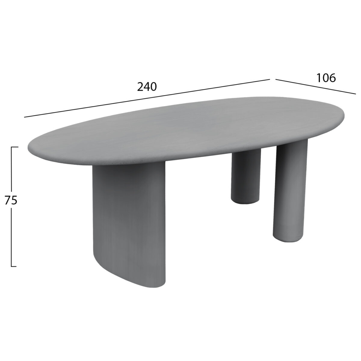 ΤΡΑΠΕΖΙ ΤΡΑΠΕΖΑΡΙΑΣ ΟΒΑΛ VOLPE HM6599.01 ΓΚΡΙ FIBER CEMENT 240x100x75Υεκ - Image 2