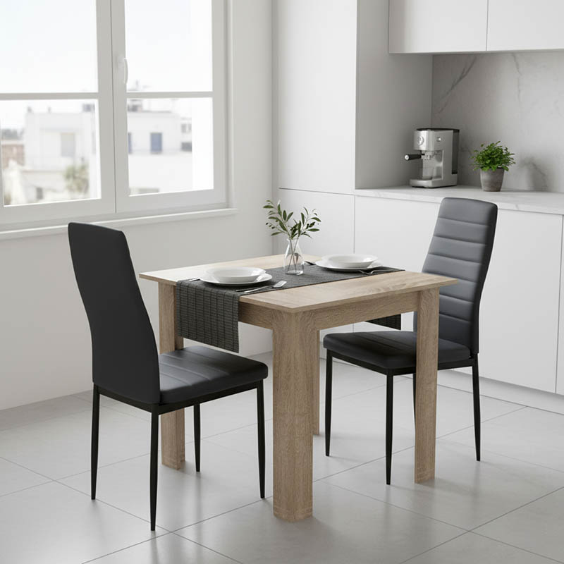 Τραπεζαρία Manka-Parker  σετ 3τεμ mdf σε μαύρη-sonoma απόχρωση 80x80x77εκ
