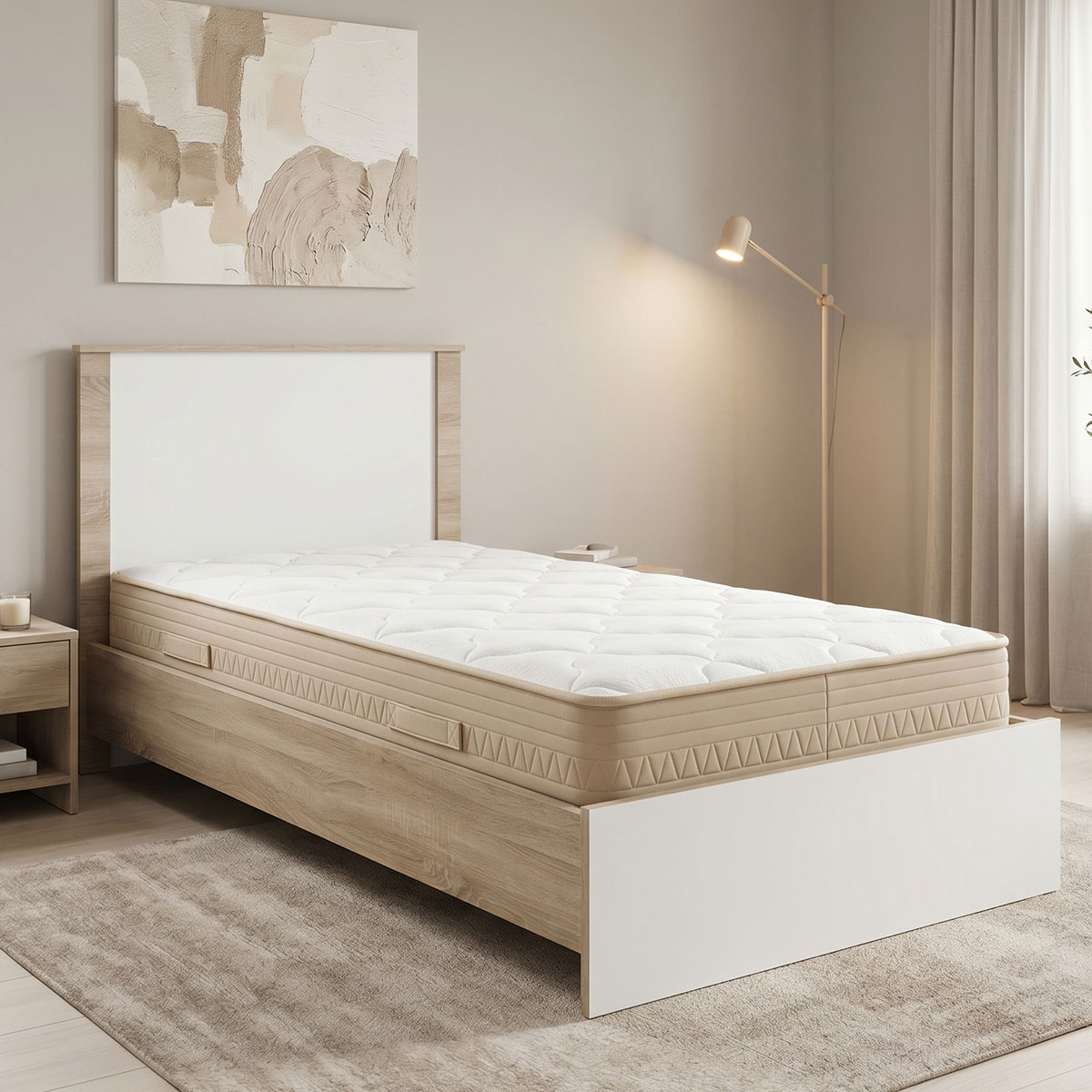 Κρεβάτι με στρώμα Athos Sleepy  sonoma λευκό 90x190εκ