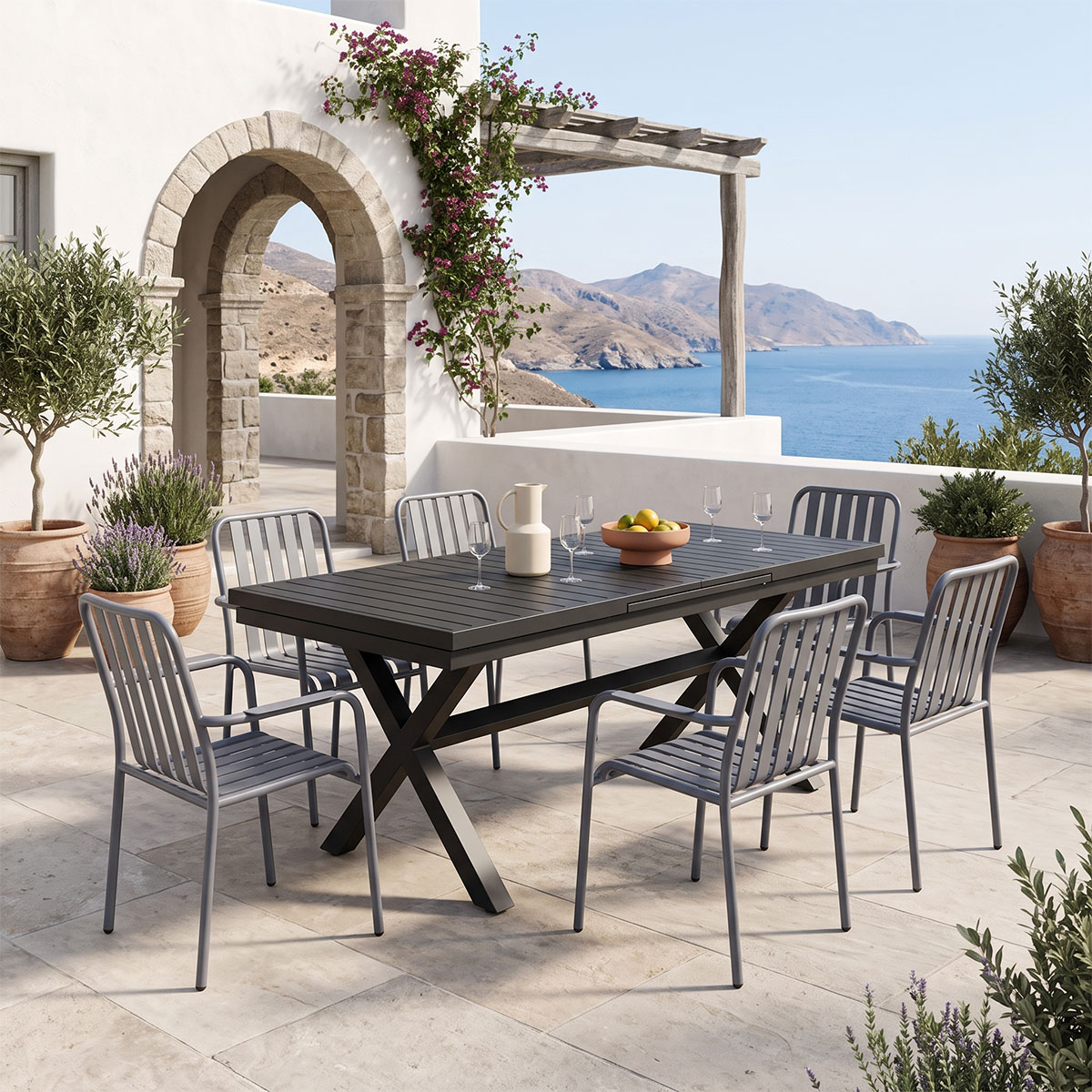 Τραπεζαρία Dagyn Vista  σετ 7τεμ ανθρακί αλουμίνιο 180-240x90x76εκ