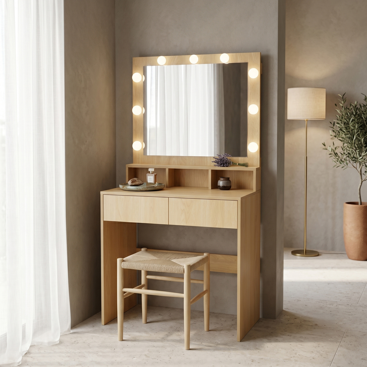 Τουαλέτα κρεβατοκάμαρας Vanity  με led σε φυσική απόχρωση 80x40x140εκ