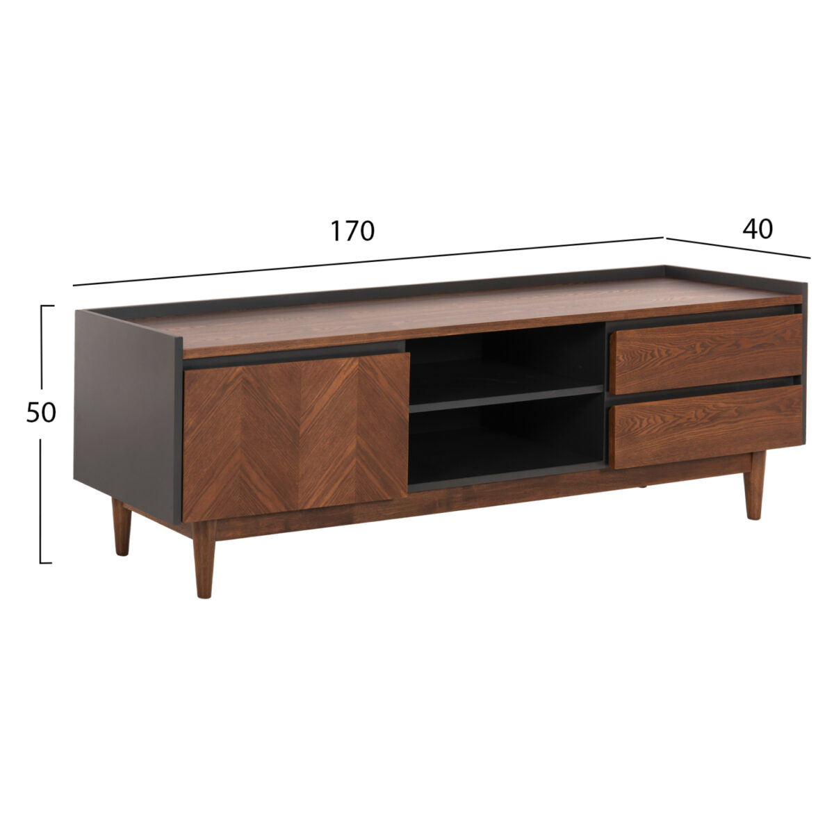 ΕΠΙΠΛΟ ΤΗΛΕΟΡΑΣΗΣ VEEN HM9741 MDF ΜΕ ΚΑΠΛΑΜΑ ΚΑΡΥΔΙΑΣ-ΚΑΡΥΔΙ&ΣΚΟΥΡΟ ΓΚΡΙ 170x40x50Υ - Image 2