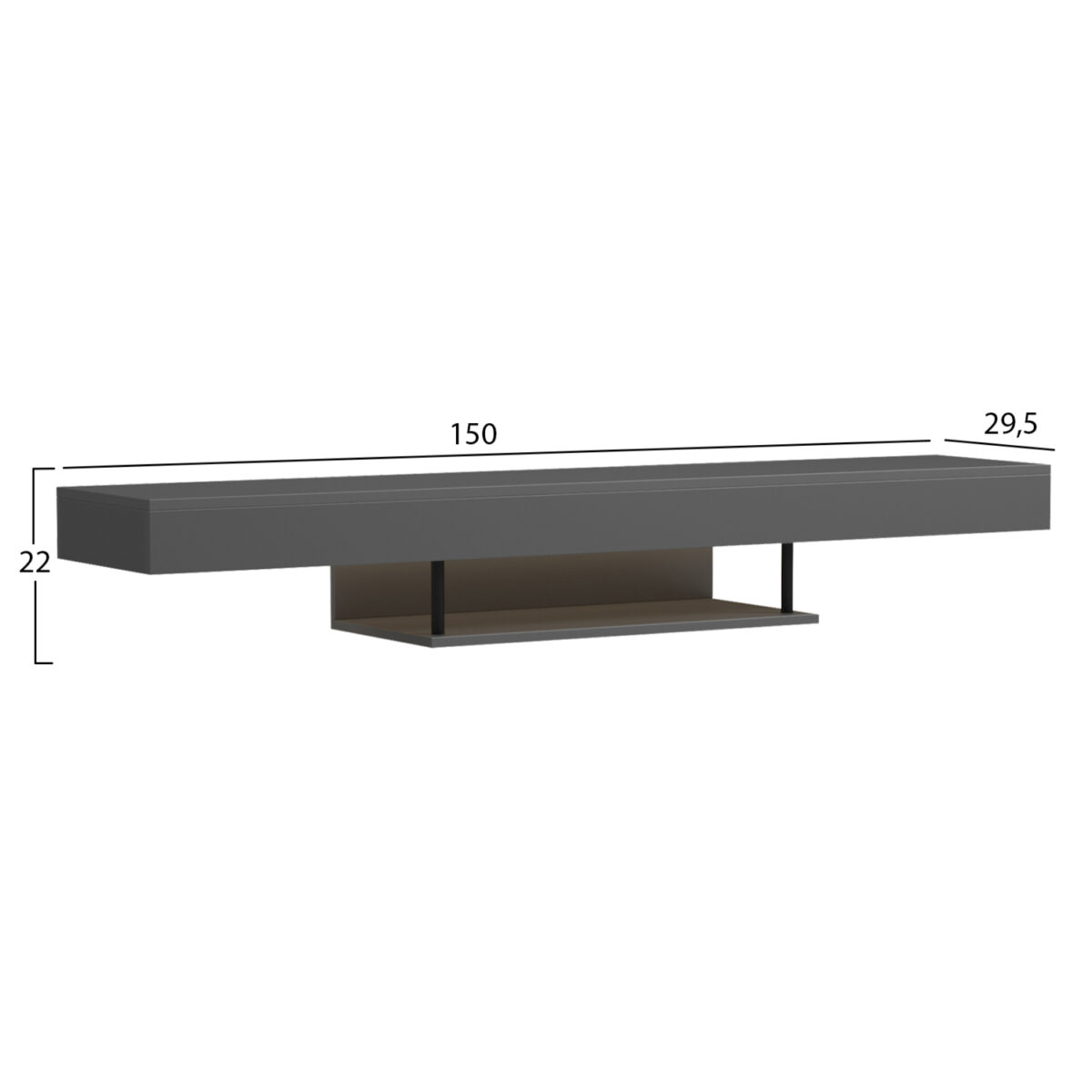 ΕΠΙΠΛΟ ΤΗΛΕΟΡΑΣΗΣ ΤΟΙΧΟΥ ME LED SAVOR HM18381.05 ΜΕΛΑΜΙΝΗ ΣΕ ΓΚΡΙ 150x29,5x22Υεκ - Image 2