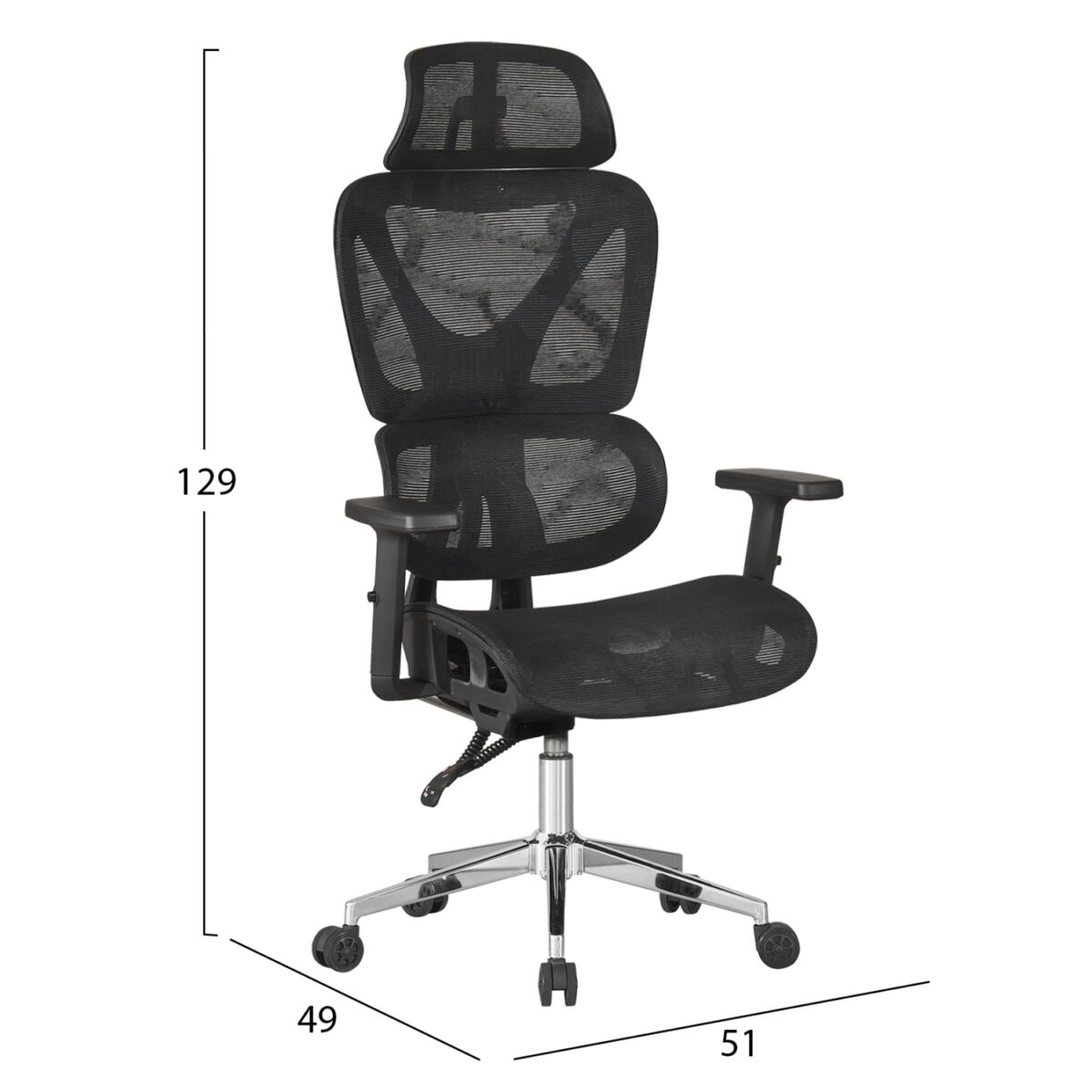 ΚΑΡΕΚΛΑ ΓΡΑΦΕΙΟΥ NOVAR HM1217.01 ΜΑΥΡO MESH--ΒΑΣΗ ΧΡΩΜΙΟΥ 51x49x129Υεκ - Image 2