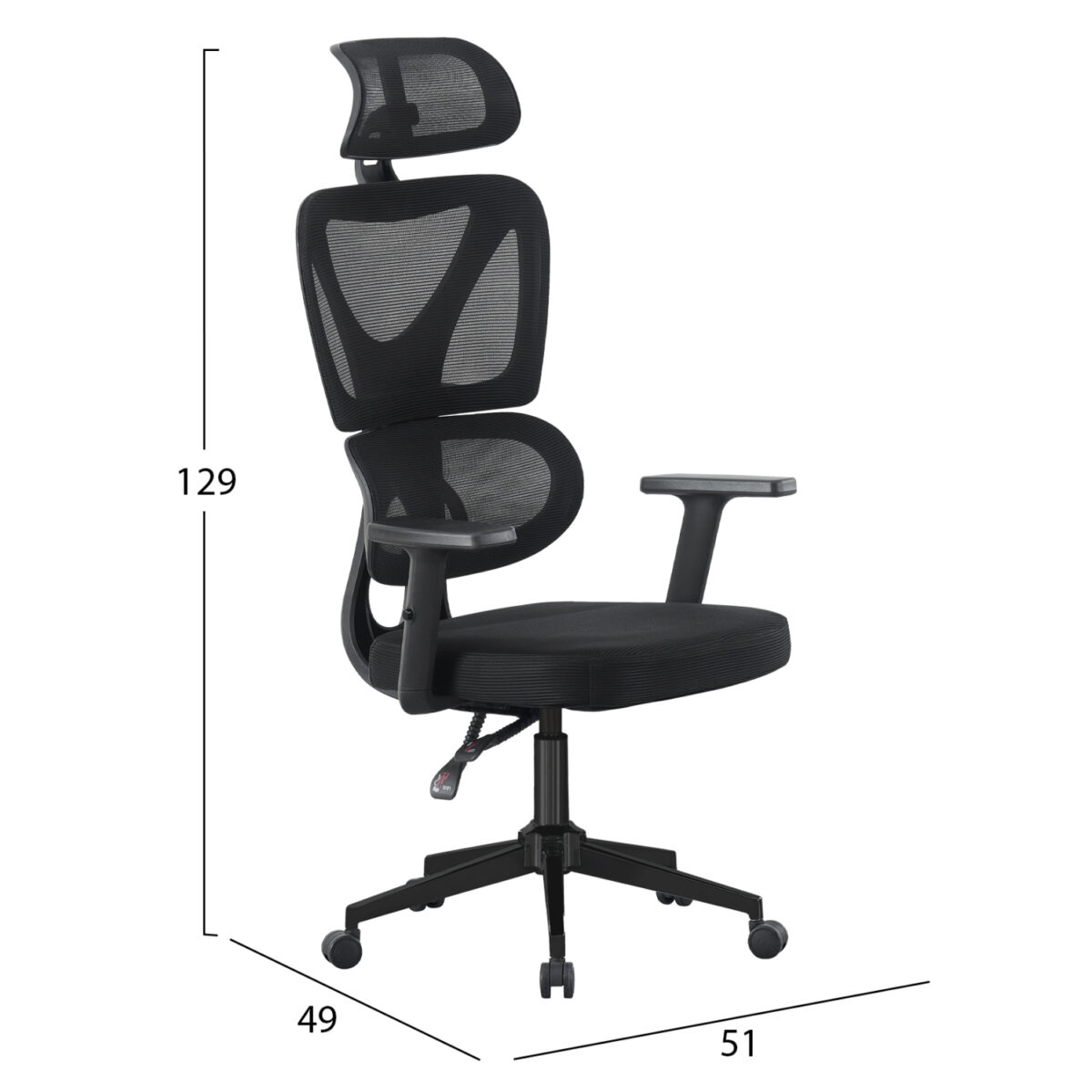 ΚΑΡΕΚΛΑ ΓΡΑΦΕΙΟΥ NOVAR HM1218.01 ΜΑΥΡO MESH--ΒΑΣΗ PP 51x49x121-129Υεκ - Image 2