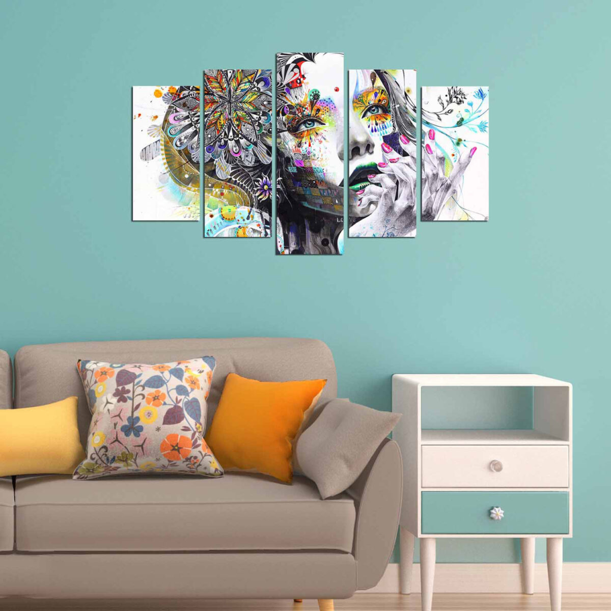 ΠΕΝΤΑΠΤΥΧΟΣ ΠΙΝΑΚΑΣ MDF MODERN DAZZLING BEAUTY GIRL FACE HM7206.04 100X60x3 εκ. - Image 3