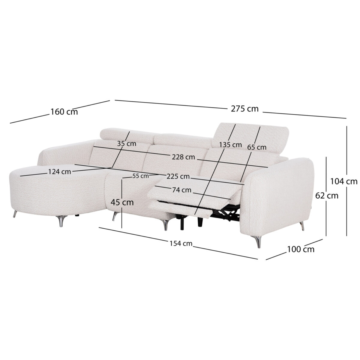 ΚΑΝΑΠΕΣ ΑΡΙΣΤΕΡΗ ΓΩΝΙΑ 3Θ ΜΕ RECLINE VALENTE HM3317.02L ΜΠΕΖ ΥΦΑΣΜΑ 275x160x104Yεκ - Image 2