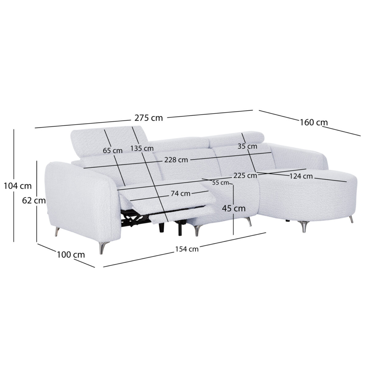 ΚΑΝΑΠΕΣ ΔΕΞΙΑ ΓΩΝΙΑ 3Θ ΜΕ RECLINE VALENTE HM3317.01R ΑΝΟΙΧΤΟ ΓΚΡΙ ΥΦΑΣΜΑ 275x160x104Yεκ - Image 2