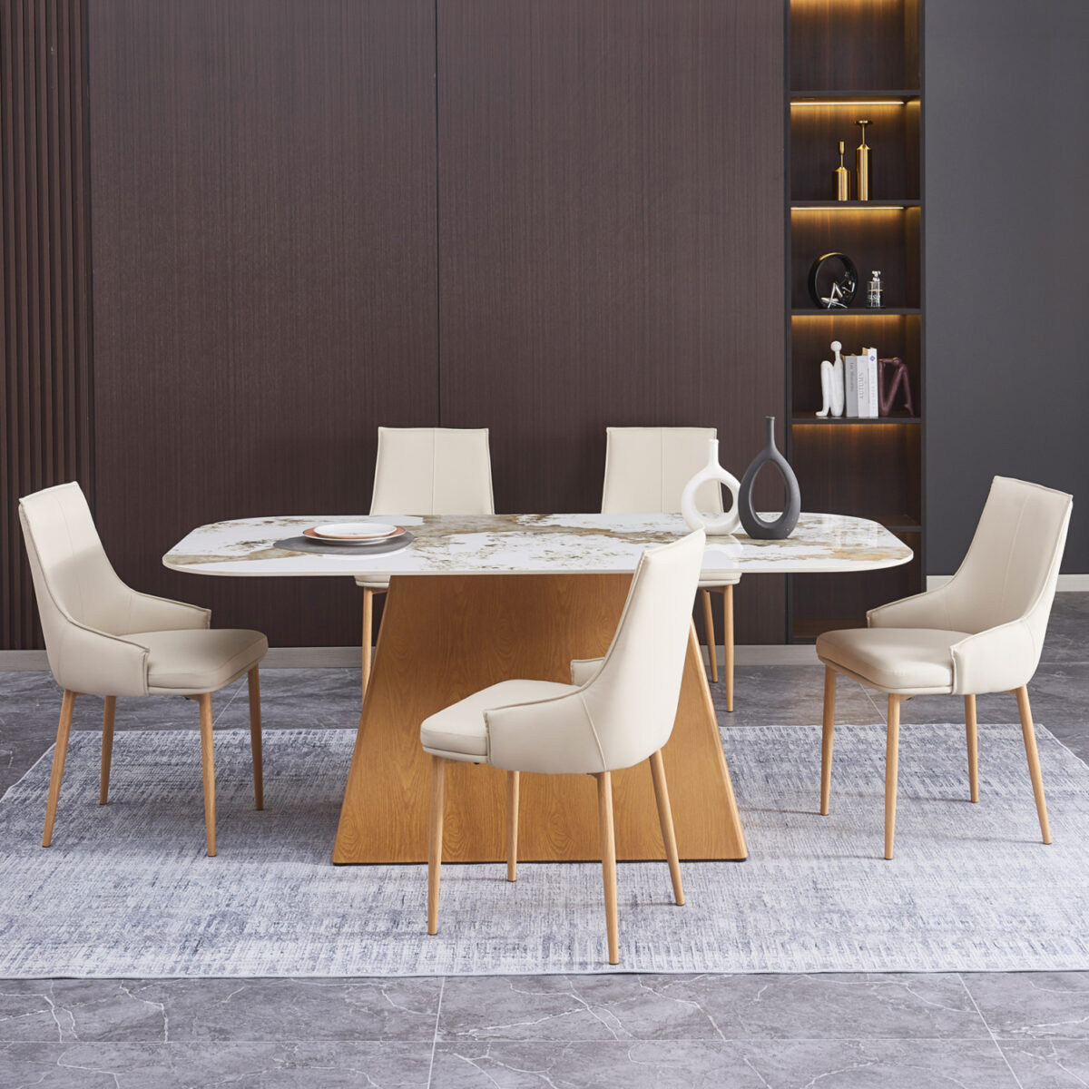ΣΕΤ ΤΡΑΠΕΖΑΡΙΑΣ 7ΤΜΧ NORDU HM21359 ΚΕΡΑΜΙΚΟ TOP/MDF ΒΑΣΗ--PU ΚΡΕΜ/ΜΕΤΑΛ.ΠΟΔΙΑ - Image 2