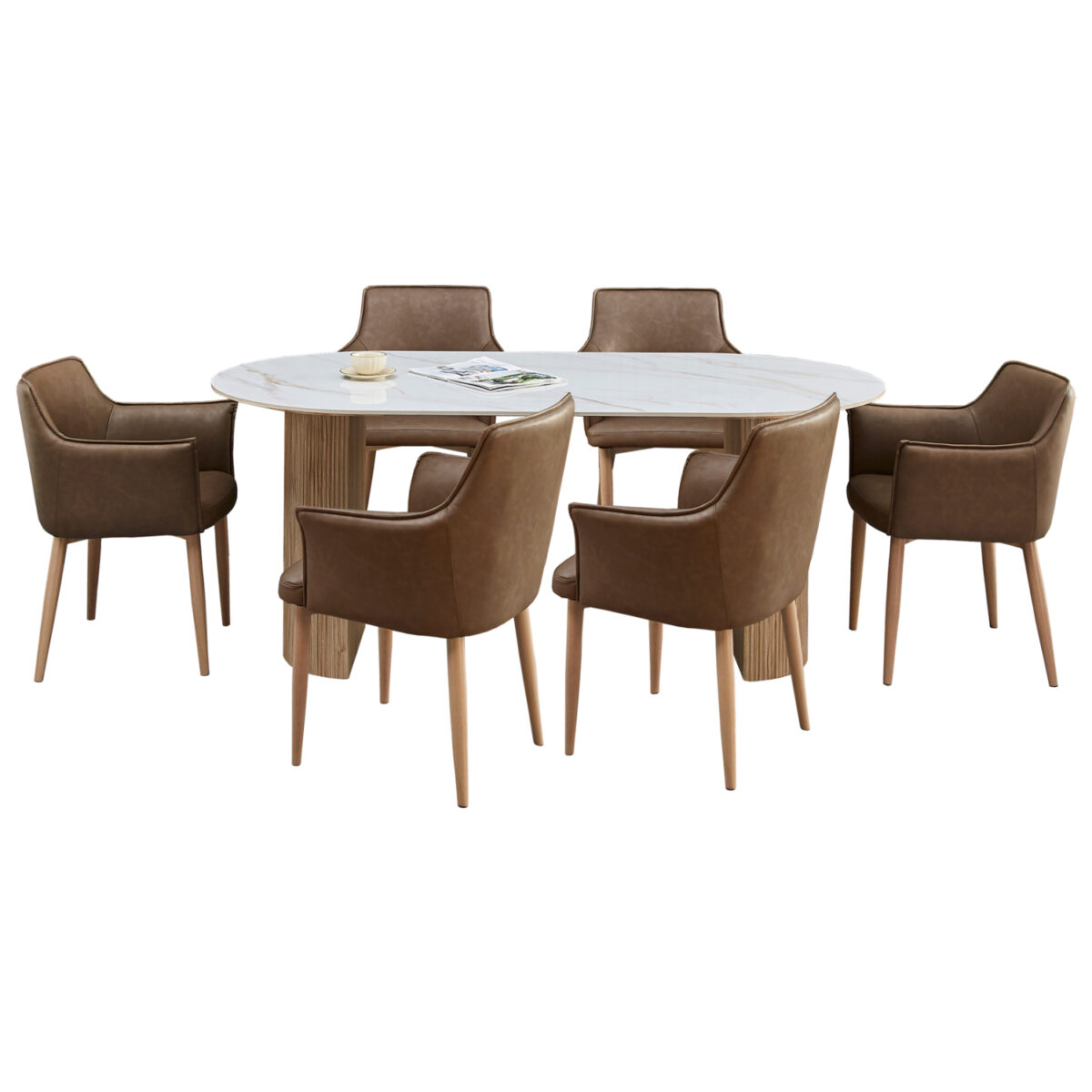 ΣΕΤ ΤΡΑΠΕΖΑΡΙΑΣ 7ΤΜΧ MELLOW HM21361 ΚΕΡΑΜΙΚΟ TOP/MDF ΠΟΔΙΑ--PU ΚΑΦΕ/ΜΕΤΑΛ.ΠΟΔΙΑ
