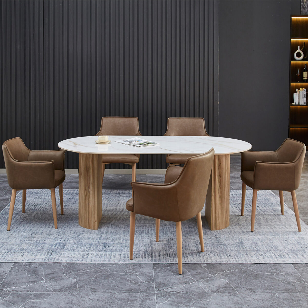 ΣΕΤ ΤΡΑΠΕΖΑΡΙΑΣ 7ΤΜΧ MELLOW HM21361 ΚΕΡΑΜΙΚΟ TOP/MDF ΠΟΔΙΑ--PU ΚΑΦΕ/ΜΕΤΑΛ.ΠΟΔΙΑ - Image 2